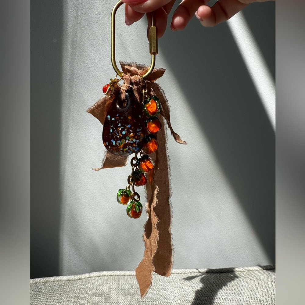 Artistic Brown and Orange Beaded Bagcharm